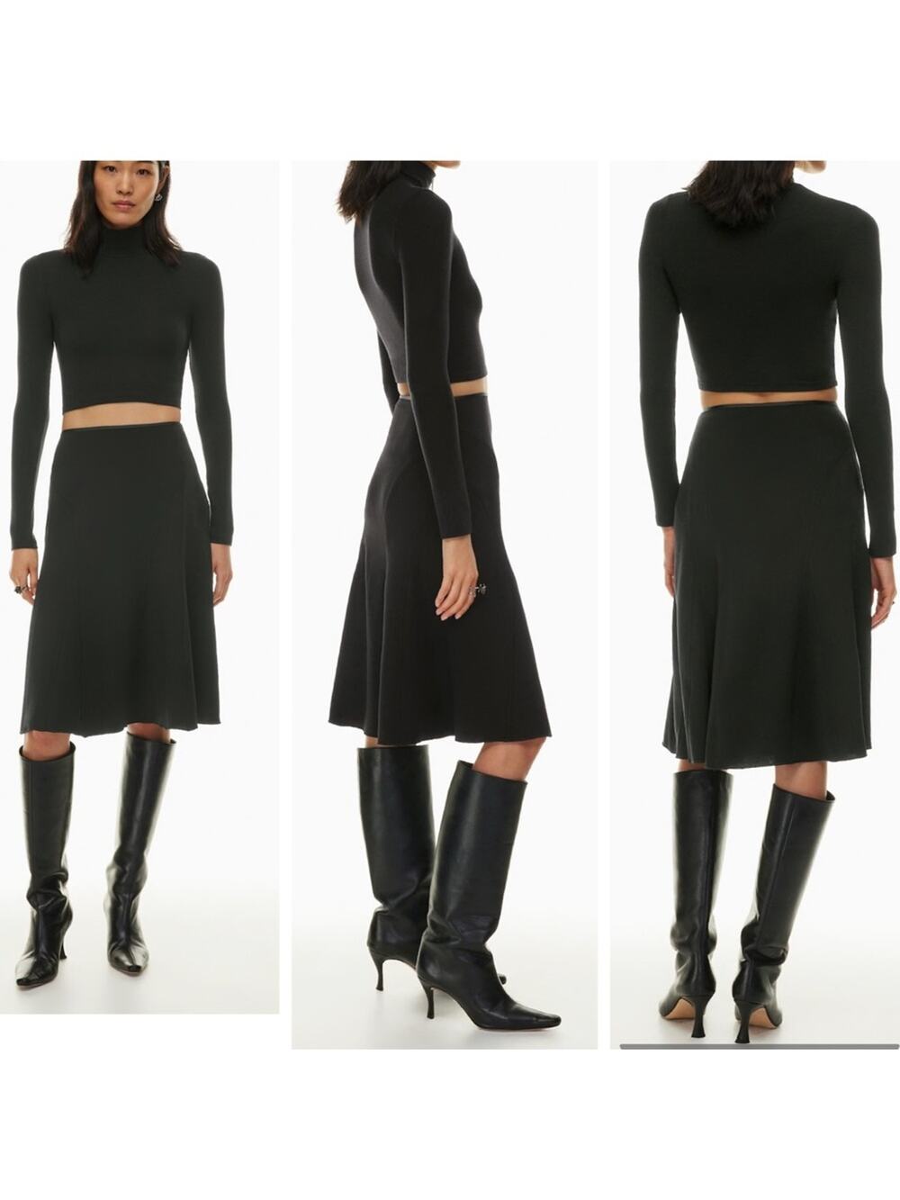 Aritzia Wilfred Reyna High Rise Crepe Midi Skirt Flared Zipper Black Size 0